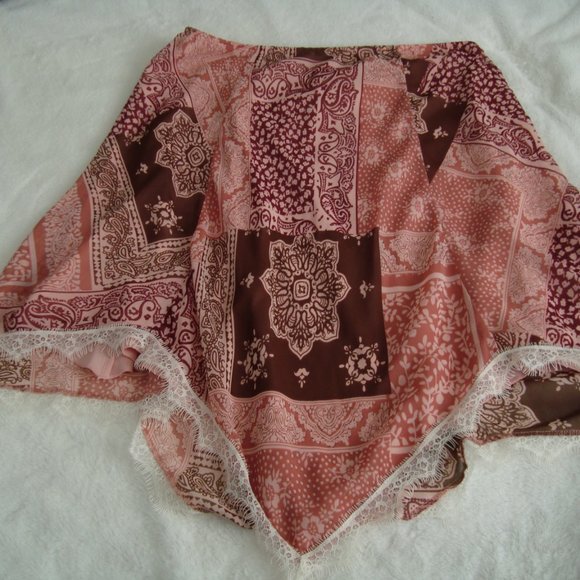 Speechless Handkerchief Skirt Lace Hem Elastic Pull On Waist Pink Brown sz M - Picture 7 of 7